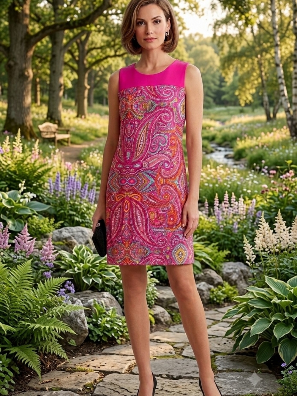 Jude Connally Hot Pink Paisley Shift Dress